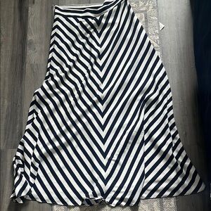 White and Blue Asymmetrical A-line Maxi Skirt